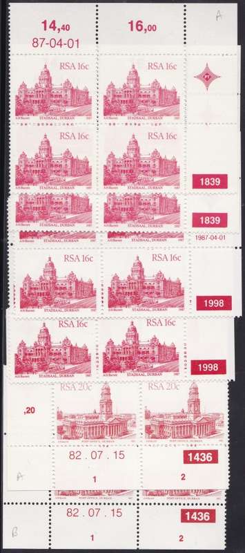 RSA - 4TH DEF ISSUE, 16c & 20c CONTROLS 1839 & 1998 & 1436, PLATED PANES A+B (6) - FINE U/M!!!!!