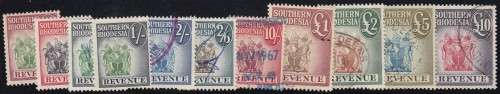 SOUTHERN RHODESIA - ARMS, ASSORTED REVENUE SINGLES TO 10 POUNDS - FINE!!!!!
