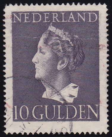 NETHERLANDS - 1946 QUEEN WILHELMINA, 10 GULDEN VIOLET SINGLE, FINE USED - CV:R520!!!!!