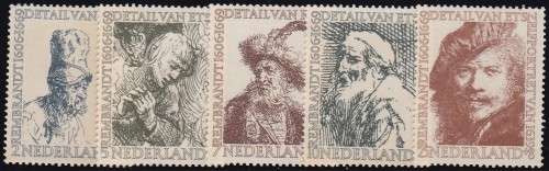 NETHERLANDS - 1956 REMBRANDT, SET OF 5 SINGLES (5c IS LIGHTLY M/M, REST IS FINE U/M) - CV:R720!!!!!