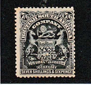 BSAC RHODESIA-1898 ARMS-7/6 SHILLING BLACK-SPECIMEN PERFIN,SCARCE STAMP