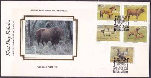 RSA - ANIMAL BREEDING IN SOUTH AFRICA, SILK FDC NO.1/91, ONLY 600 ISSUED - FINE & SCARCE!!!!!