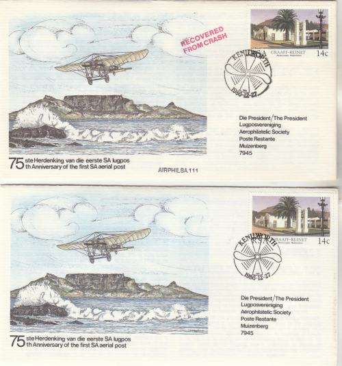 RSA-SA AERIAL POST 75TH ANN-FLOWN COVER,SIGNED BY PILOT-AIRPHIL SA NO 111