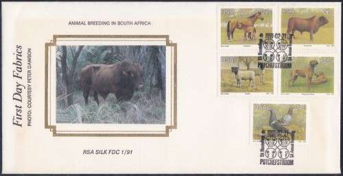 RSA - ANIMAL BREEDING IN SOUTH AFRICA, SILK FDC NO.1/91, ONLY 600 ISSUED - SCARCE!!!!!