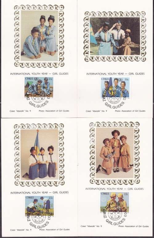 CISKEI - YOUTH YEAR GIRL GUIDES, SET OF 4 SILK MAXI CARDS - ONLY 500 ISSUED!!!!!