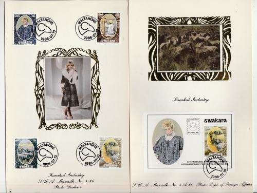 SWA-SWAKARA KARAKUL INDUSTRY-SET OF 2 MAXISILK CARDS,4/86 AND 4A/86-ONLY 300 ISSUED