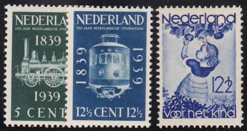 NETHERLANDS - 1939 CENTENARY OF RAILWAYS + 1935 CHILD WELFARE SINGLES, FINE M/M - CV:R630!!!!!