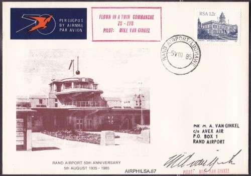 RSA - RAND AIRPORT, 50TH ANNI FDC, SIGNED BY THE PILOT - FAIR!!!!!