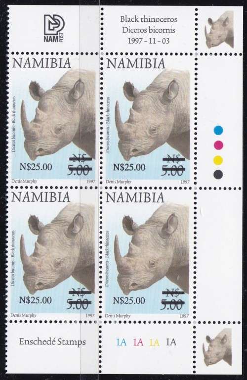 NAMIBIA - 2005 SURCHARGE, 25 DOLLARS ON RHINO 5 DOLLARS CONTROL BLOCK - U/M & SCARCE!!!!!