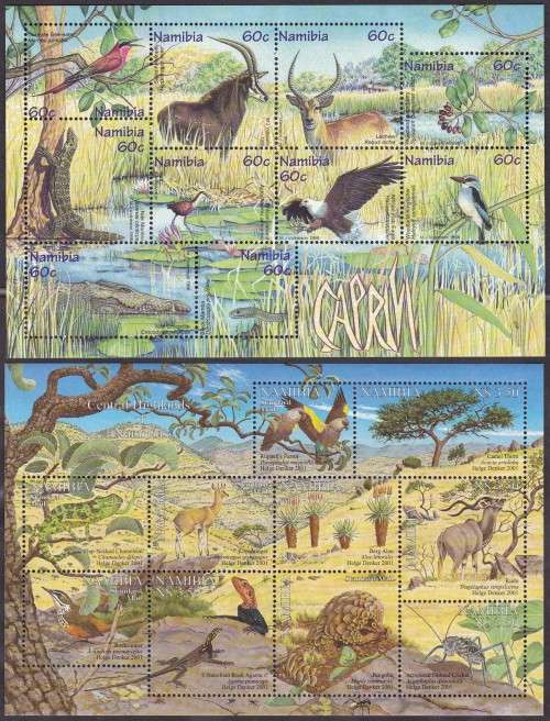 NAMIBIA - CAPRIVI & CENTRAL HIGHLANDS WILDLIFE, 2 X FULL SHEETS - BOTH FINE U/M!!!!!