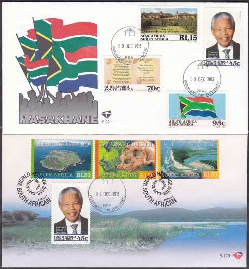 RSA - MANDELA, MASAKHANE + ROBBEN ISLAND, 2 X HAND CANCELLED COVERS - PARLIAMENT OPEN DAY 09/12/2013