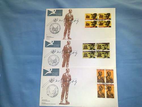 GENERAL HERTZOG FDC NO 8-SET OF THREE WITH BLOCKS OF 4 ON COVER,PLUS EXTRA OFFICIAL CANCEL ON EACH