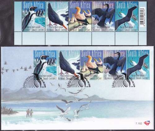 RSA - SEA & COASTAL BIRDS, FDC 7.152 + U/M STRIP OF 5 - FINE!!!!!
