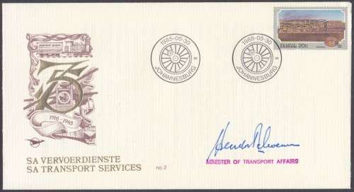 RSA - SA TRANSPORT, FDC NO.2 SIGNED BY MINISTER HENDRIK SCHOEMAN - FINE!!!!!