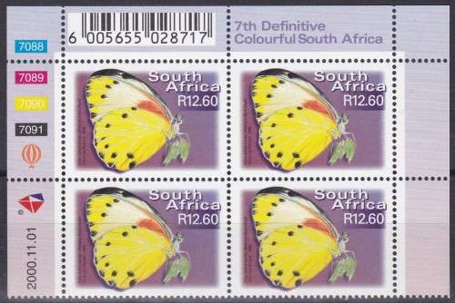 RSA - 7TH DEF ISSUE: BUTTERFLIES, R12.60 CONTROL BLOCK OF 4, FINE U/M - NOT COMMON!!!!!