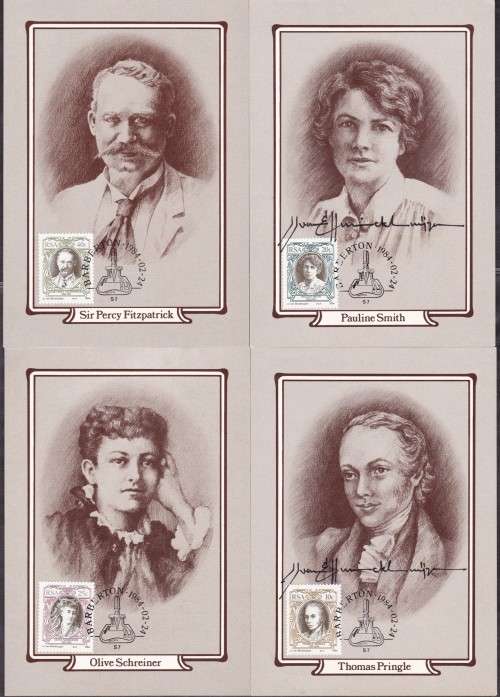 RSA - ENGLISH WRITERS, SET OF 4 SILK MAXI CARDS, 2 ARE SIGNED BY STAMP ARTIST - FINE!!!!!