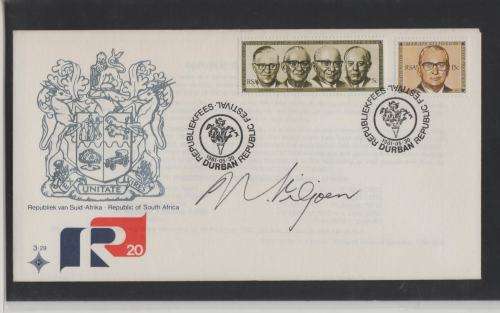 RSA-REPUBLIC FESTIVAL 20TH ANN-FDC 3.20-SIGNED PRESIDENT MARAIS VILJOEN
