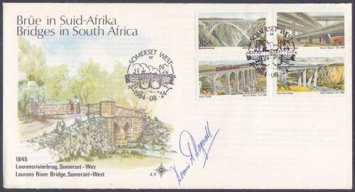 RSA - BRIDGES IN SOUTH AFRICA, FDC 4.9 SIGNED BY STAMP ARTIST DENNIS BAGNALL - FINE!!!!!