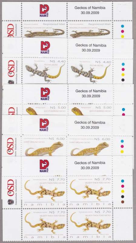 NAMIBIA - GECKOS OF NAMIBIA, SET OF 5 CONTROL BLOCKS - FINE U/M!!!!!
