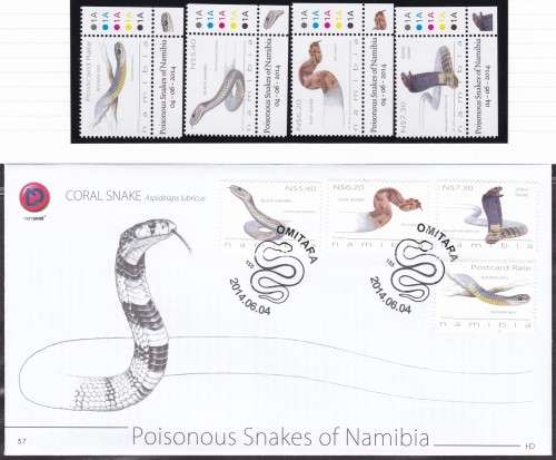 NAMIBIA - POSIONOUS SNAKES OF NAMIBIA, FDC 5.7 & SUPERB U/M SET OF CONTROL SINGLES - GOOD CV!!!!!