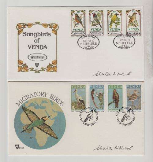 VENDA SONGBIRDS AND MIGRATORY BIRDS-2 FDC-BOTH SIGNED STAMP ARTIST,SHEILA NOWERS