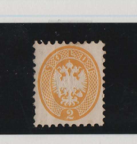 AUSTRIA-LOMBARDY VENETIA-1864 EAGLE 2 SOLDI YELLOW-MINT-CV R1500 (VERTICAL CREASE,STILL NICE STAMP)