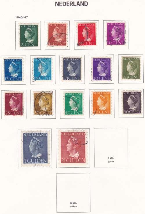 NETHERLANDS - QUEEN WILHELMINA, 1940-1947 USED ASSORTED TO 2&1/2 GULDEN - CV:R410!!!!!