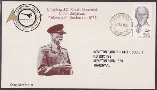 RSA - JAN SMUTS MEMORIAL UNVEILING AT UNION BUILDINGS, KEMP KARD NO.9 - FAIR & SCARCE!!!!!
