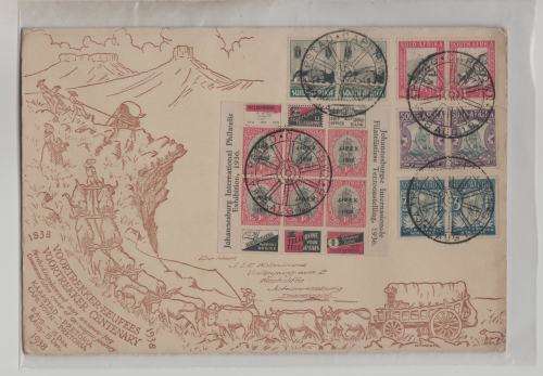 UNION SA VOORTREKKER CENTENARY FDC-FULL SET PLUS JIPEX MINISHEET TIED TO COVER-CT CANCEL-FAIR