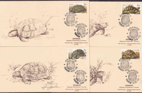 SWA - TORTOISES ARANOS, SET OF 4 HAND CANCELLED CARDS - 1 IS SIGNED BY THE ARTIST!!!!!