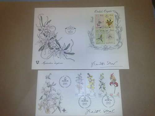 RSA-ORCHIDS-FDC S1 AND FDC 3.31-BOTH SIGNED STAMP ARTIST JEANETTE STEAD