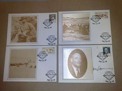 SWA-DIAMOND MINING-SET OF 4 SILK MAXICARDS-THE HARRY OPPENHEIMER CARD IS SIGNED HARRY OPPENHEIMER