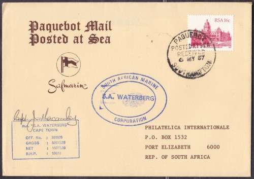 RSA - MV S.A. WATERBERG, PAQUEBOT MAIL FDC SIGNED BY THE CAPTAIN - FAIR!!!!!
