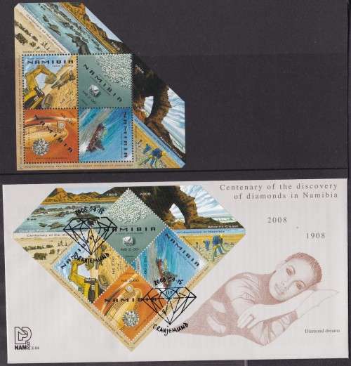 NAMIBIA - CENTENARY OF DIAMONDS, FDC 3.64 WITH U/M MINISHEET - FINE!!!!!