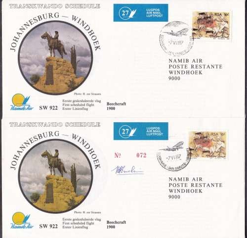 NAMIBIA - NAMIB AIR, 2 X FLIGHT FDC'S NO.27, 1 X UNSIGNED & 1 X SIGNED - FAIR!!!!!