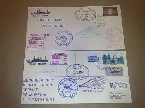 RSA-RS/NS RESEARCH VESSEL-CRUISE NO 39 AND NO 46-VARIOUS CACHETS,RUBBER STAMPS-NOT COMMON
