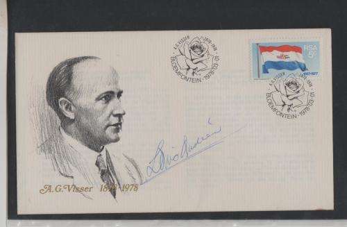 RSA-AG VISSER 100TH ANN FDC-SIGNED BY AFRIKAANS AUTHOR