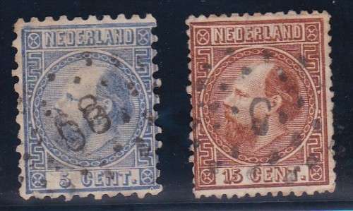 NETEHRLANDS - 1867 KING WELHELM, 5c + 15c USED SINGLES - CV:R660!!!!!