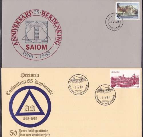 RSA - AA 50TH ANNI + SAIOM 25TH - 2 X ILLUSTRATED FDC'S!!!!!