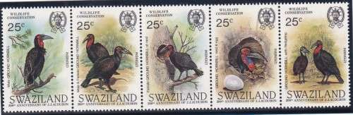 SWAZILAND - 1985 BIRDS, 200TH ANNI OF AUDUBON WILDLIFE CONSERVATION, FINE U/M STRIP OF 5 - CV:R260!!