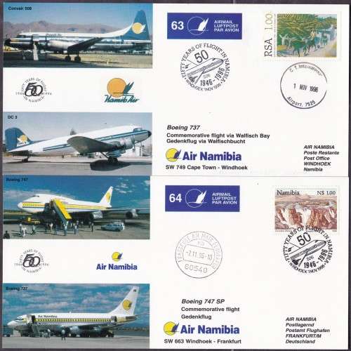 NAMIBIA - AIR NAMIBIA, 2 X FLIGHT FDC'S NO.63 & NO.64 - FINE & NOT COMMON!!!!!