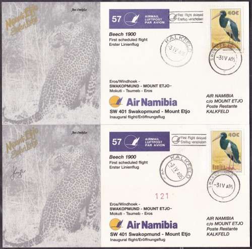 NAMIBIA - AIR NAMIBIA, 2 X FLIGHT FDC'S NO.57 - 1 X UNSIGNED & 1 X SIGNED!!!!!