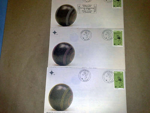 RSA-WORLD BOWLS FDC 2,12-VARIETIES-WHITE,PINK AND YELLOW LARGE RINGS ON THE BALL-3 COVERS,FINE