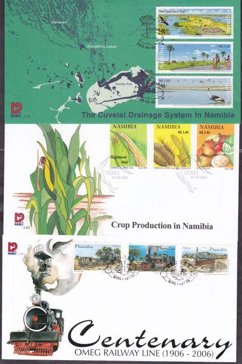 NAMIBIA - CUVELAI + CROPS + OMEG, 3 X GOOD FDC'S - ALL FINE!!!!!