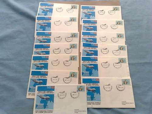 RSA-SA AIRWAYS FDC NO 8-THIRTEEN FDC  WITH ALL THE VARIATIONS OF THE DATE STAMPS FRONT AND BACK