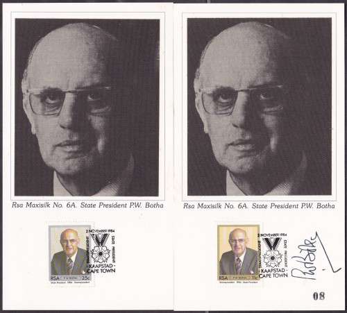 RSA - P.W. BOTHA, SET OF 2 SILK MAXI CARDS, 1 X UNSIGNED & 1 X SIGNED BY P.W. BOTHA!!!!!