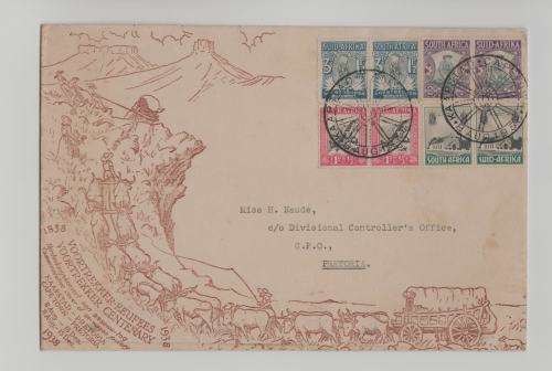 UNION SA-VOORTREKKER CENTENARY FDCFULL SET OF PAIRS ON COVER-KAAPSTAD CANCEL-FINE