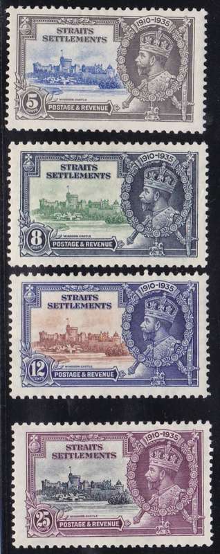 STRAITS SETTLEMENT - 1935 KGV SILVER JUBILEE, SET OF 4 SINGLES - FINE MINT!!!!!