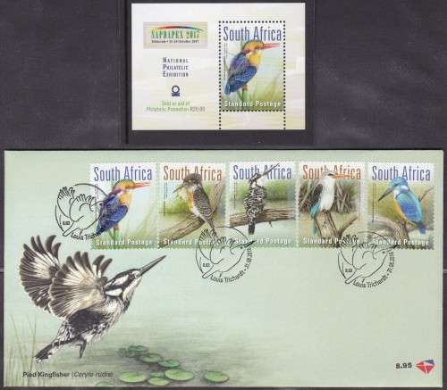 RSA - KING FISHER, FDC 8.95 + U/M SAPADEX 2017 MINISHEET - FINE!!!!!