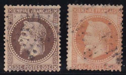 FRANCE - 1863-1870 NAPOLEON THE 3RD, 30c + 40c FINE USED SINGLES - CV:R720!!!!!